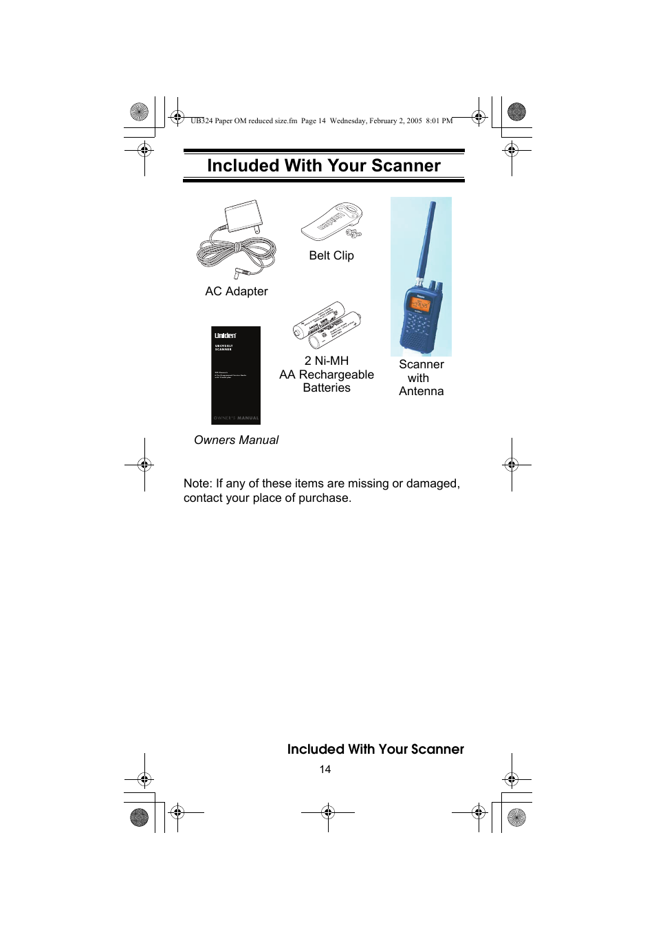 Included with your scanner | Uniden UBC92XLT User Manual | Page 14 / 52