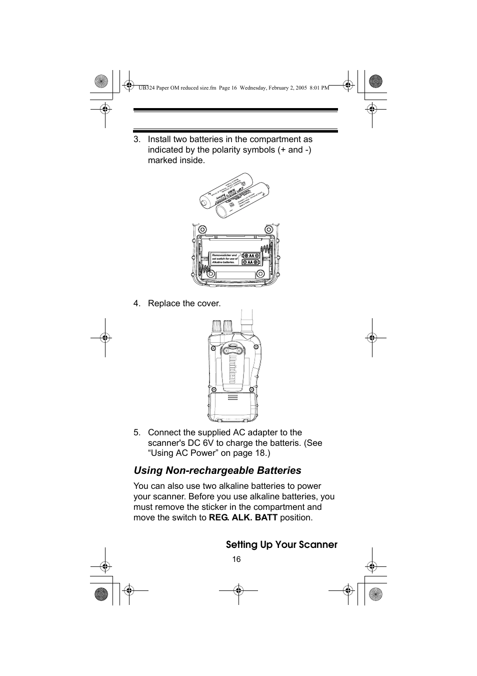 Using non-rechargeable batteries | Uniden UBC92XLT User Manual | Page 16 / 52