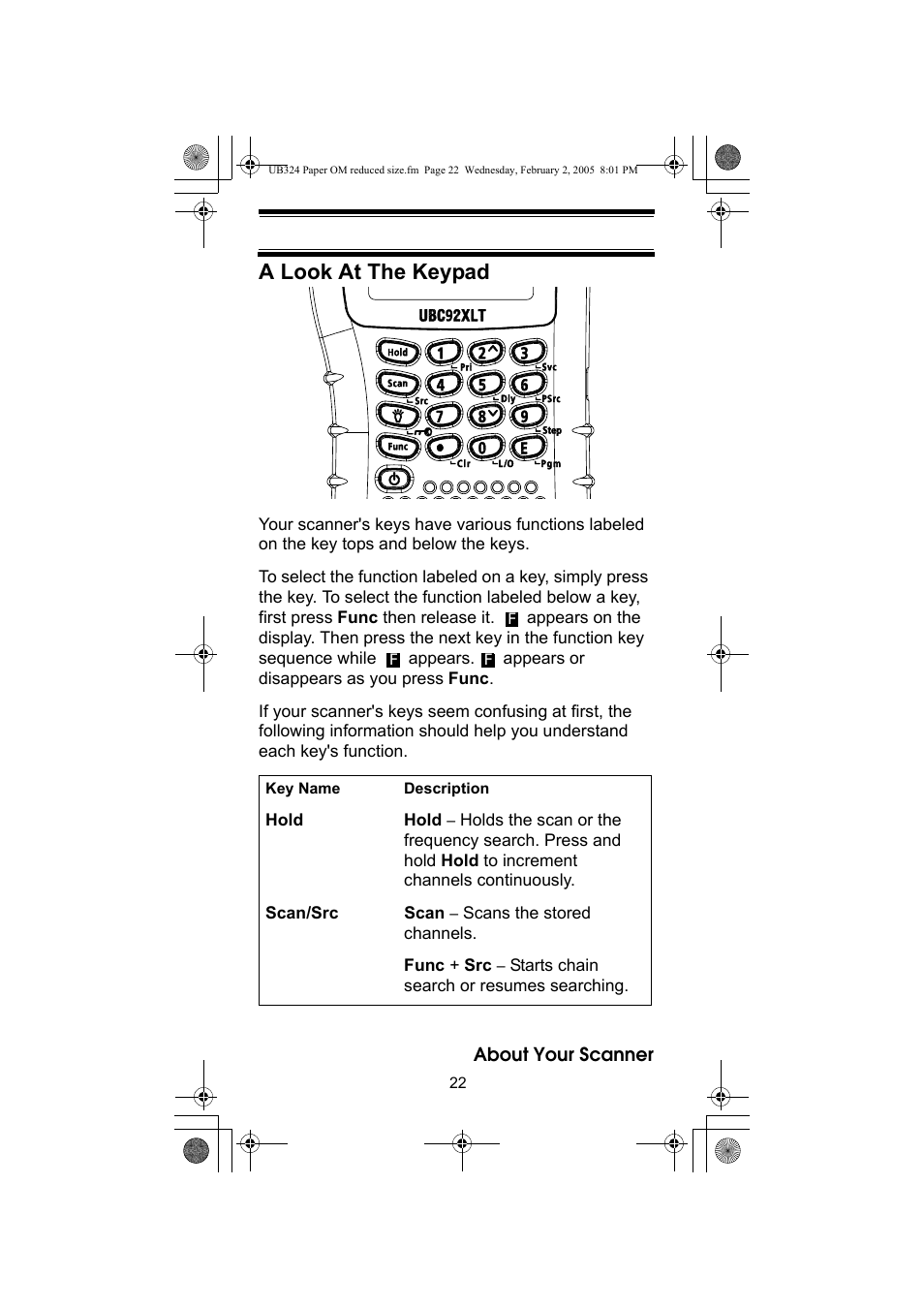 A look at the keypad | Uniden UBC92XLT User Manual | Page 22 / 52