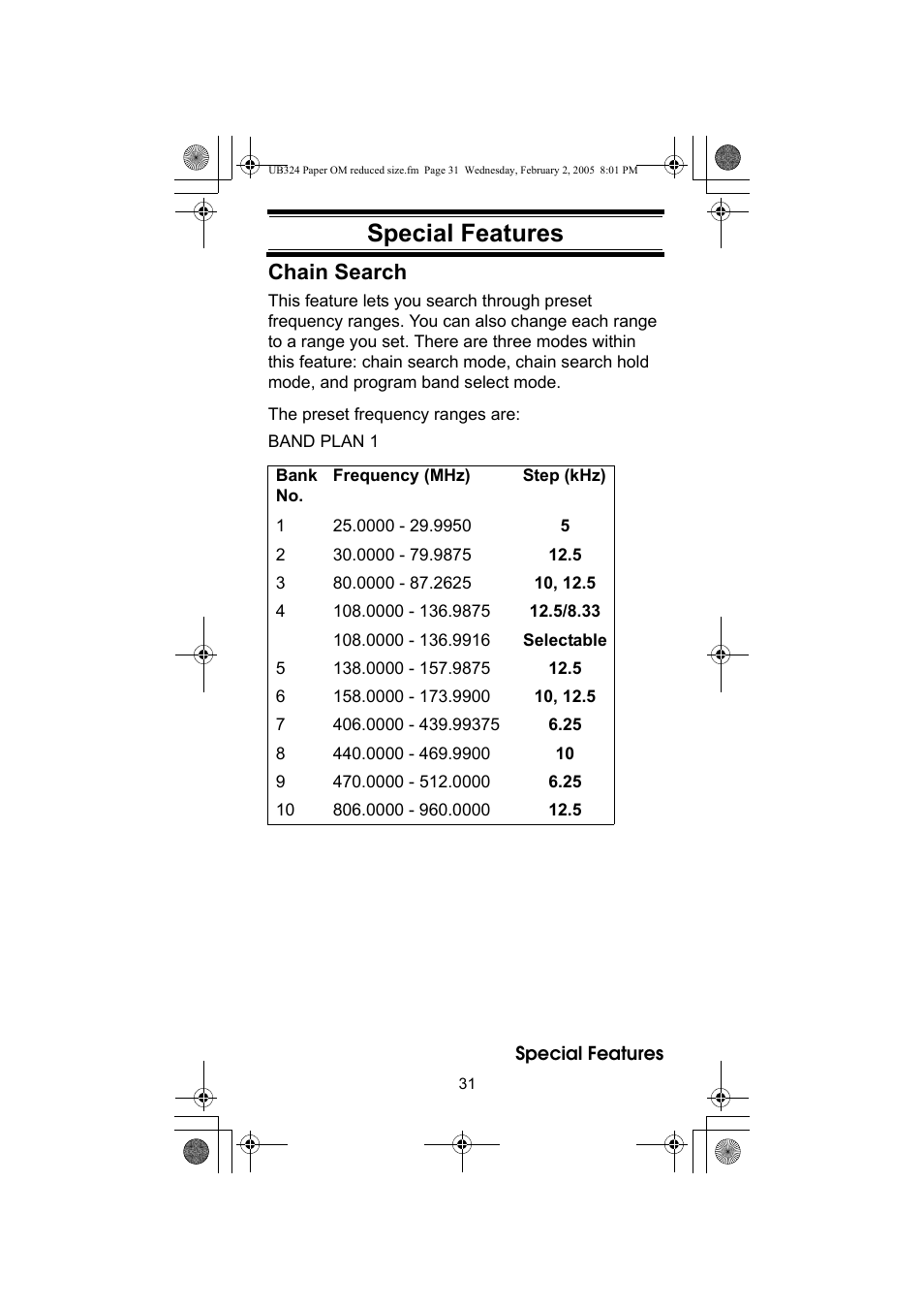 Special features, Chain search | Uniden UBC92XLT User Manual | Page 31 / 52