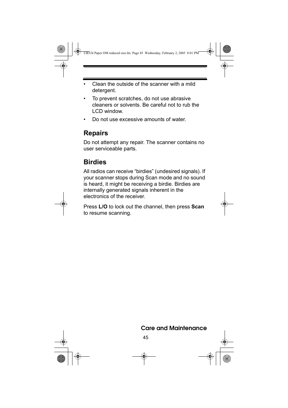 Repairs, Birdies | Uniden UBC92XLT User Manual | Page 45 / 52