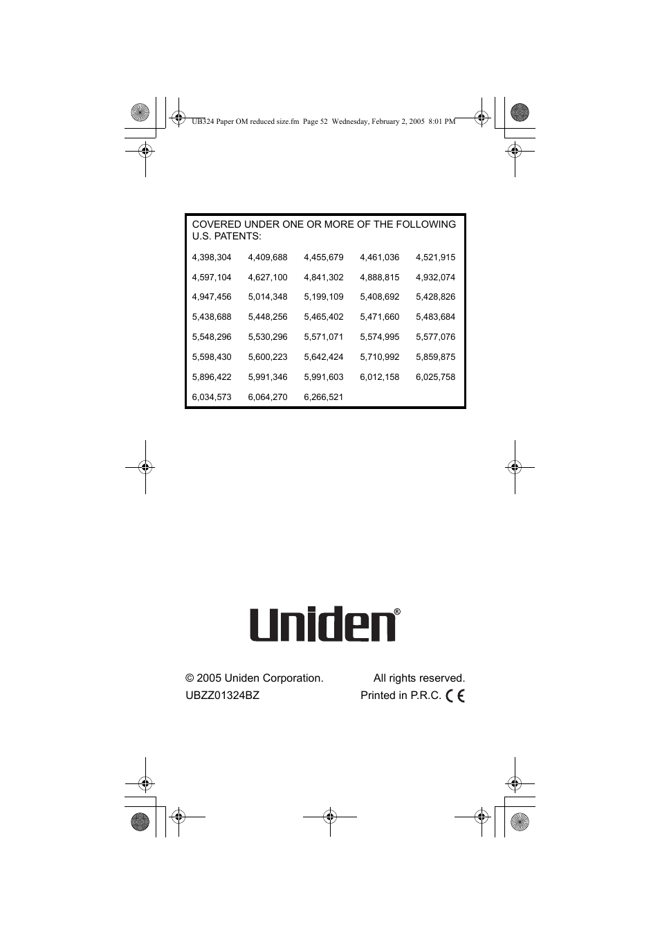 Uniden UBC92XLT User Manual | Page 52 / 52