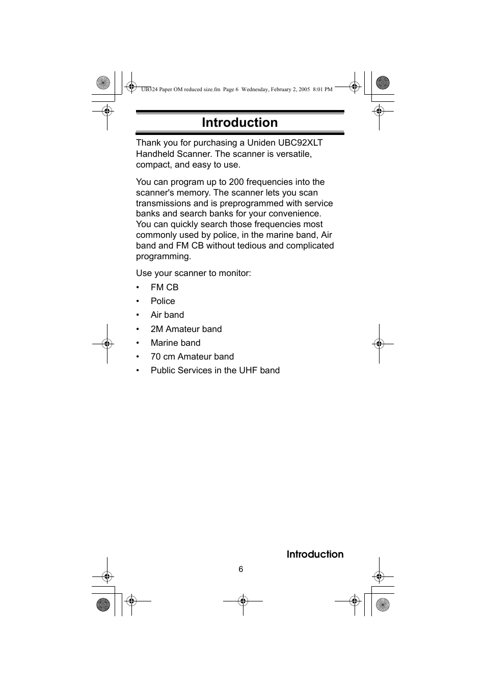 Introduction | Uniden UBC92XLT User Manual | Page 6 / 52