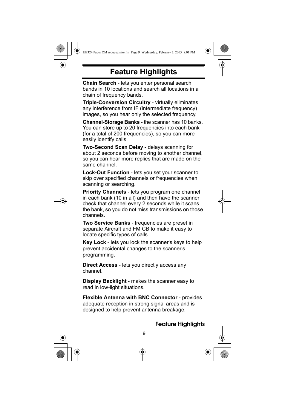 Feature highlights | Uniden UBC92XLT User Manual | Page 9 / 52