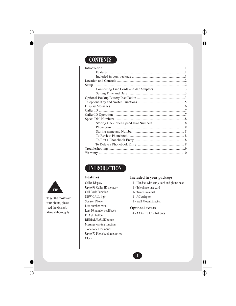 Contents introduction | Uniden FP204 User Manual | Page 2 / 12