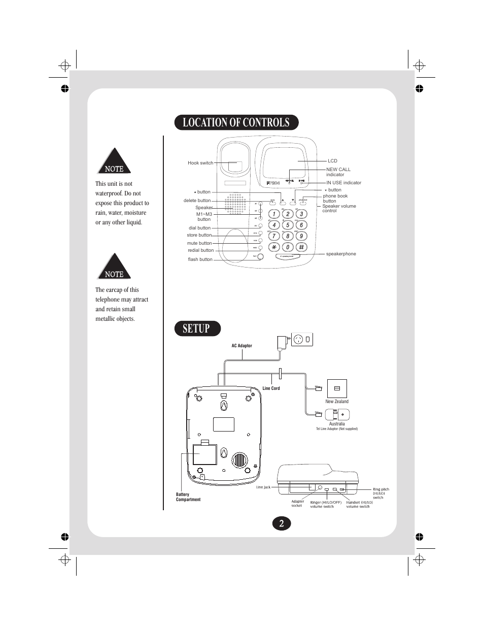 Setup location of controls | Uniden FP204 User Manual | Page 3 / 12