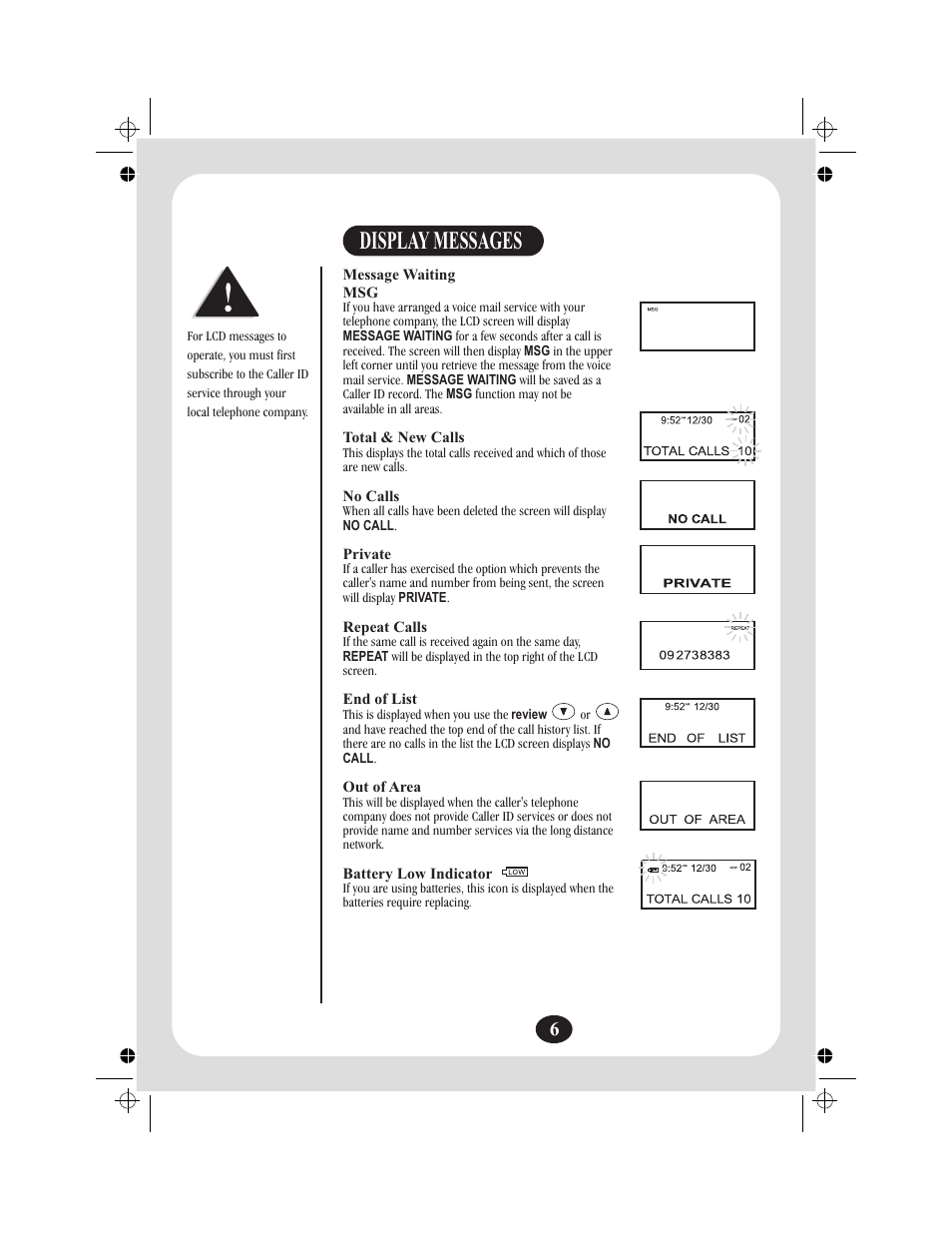 Display messages | Uniden FP204 User Manual | Page 7 / 12