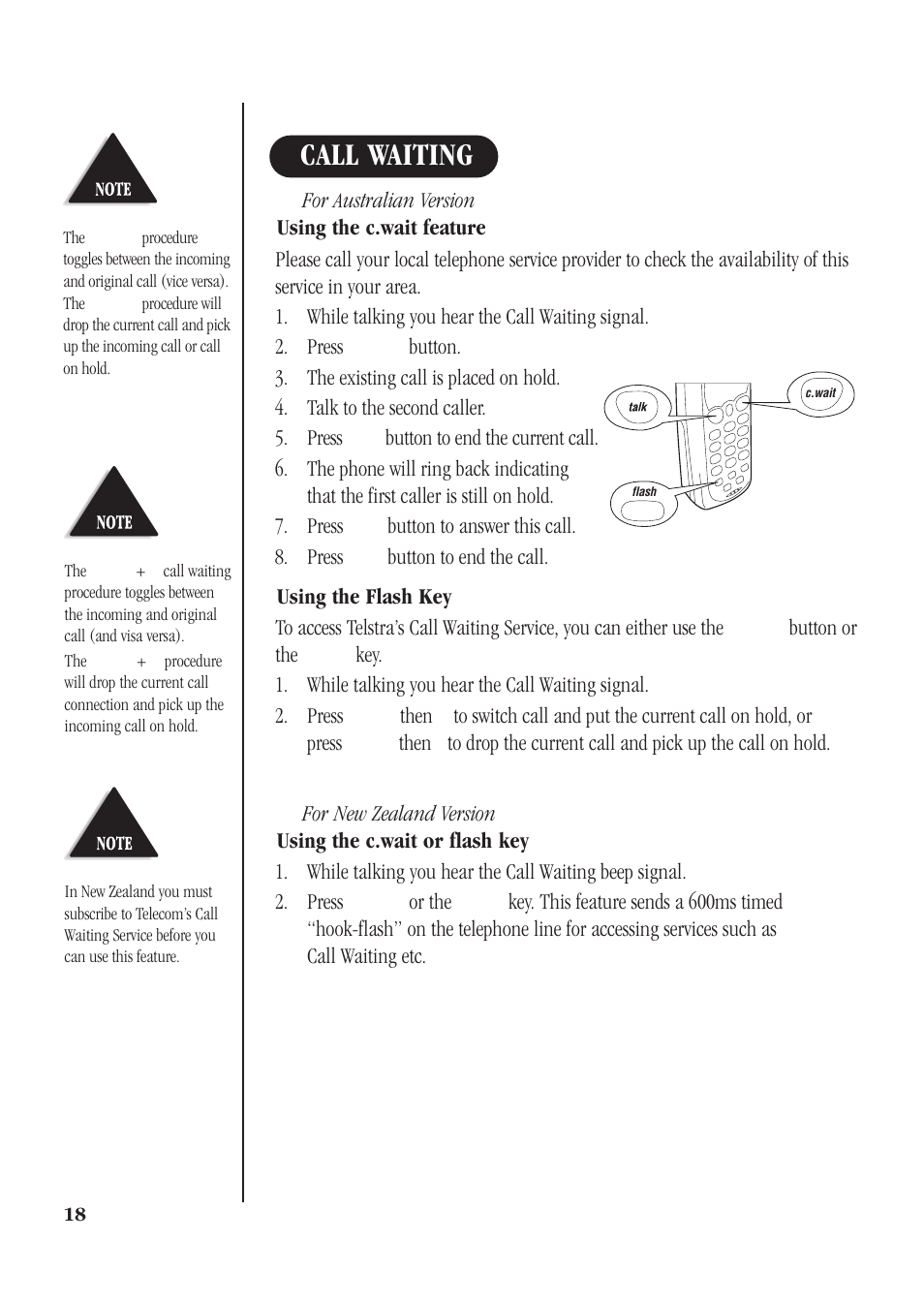 Call waiting | Uniden DS73 User Manual | Page 22 / 36