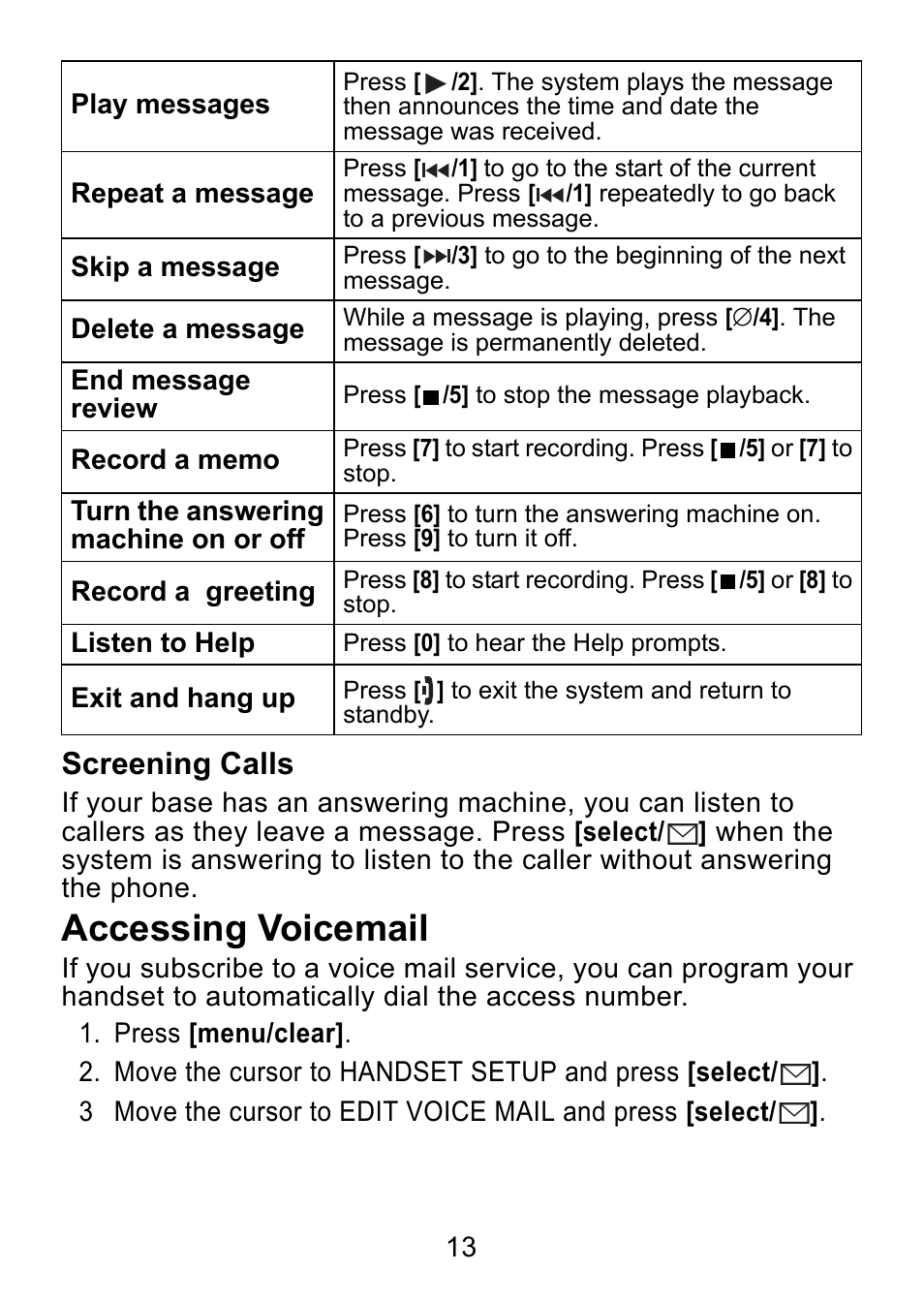 Screening calls, Accessing voicemail | Uniden DCX730 Series User Manual | Page 14 / 20