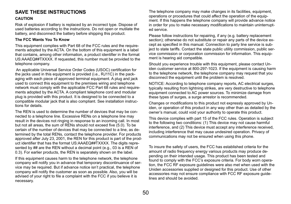 Save these instructions, The fcc wants you to know, The.fcc.wants.you.to.know | Save.these.instructions | Uniden DCT736 User Manual | Page 50 / 56