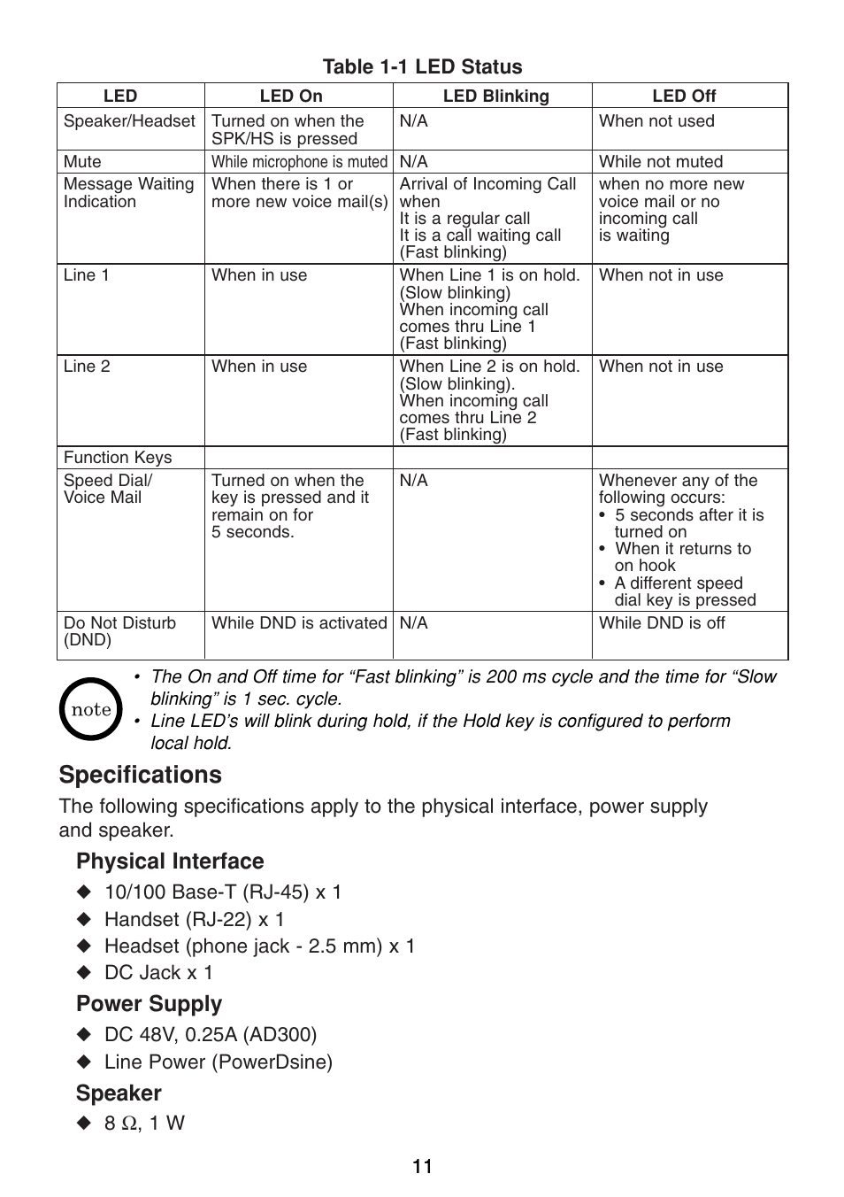 Specifications, Physical interface power supply speaker, Physical interface | Power supply, Speaker | Uniden UIP300G User Manual | Page 13 / 77