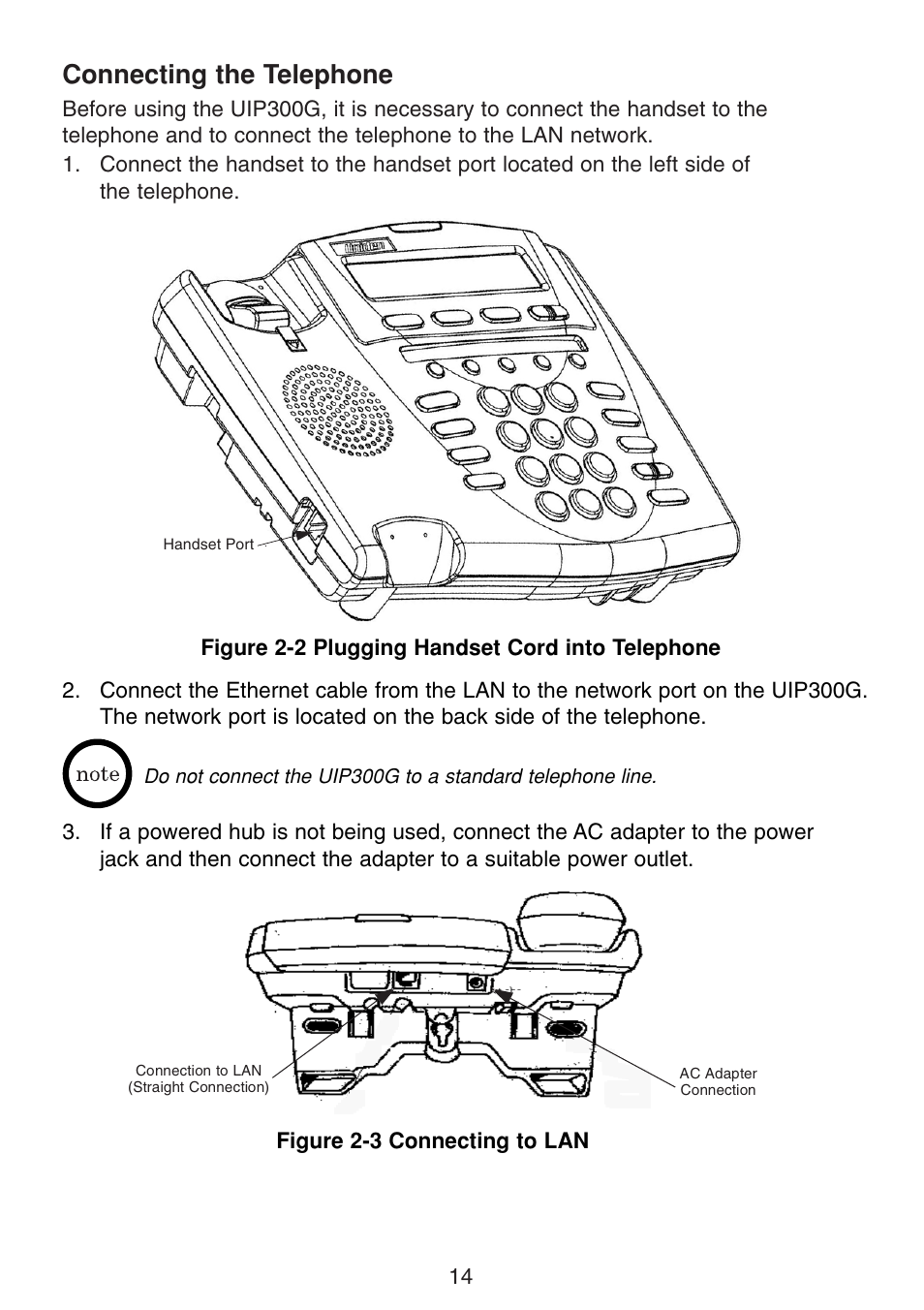 Connecting the telephone | Uniden UIP300G User Manual | Page 16 / 77