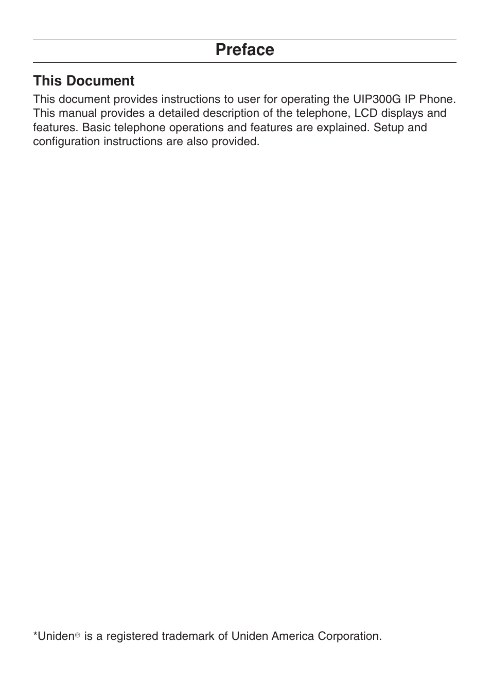 Preface | Uniden UIP300G User Manual | Page 2 / 77