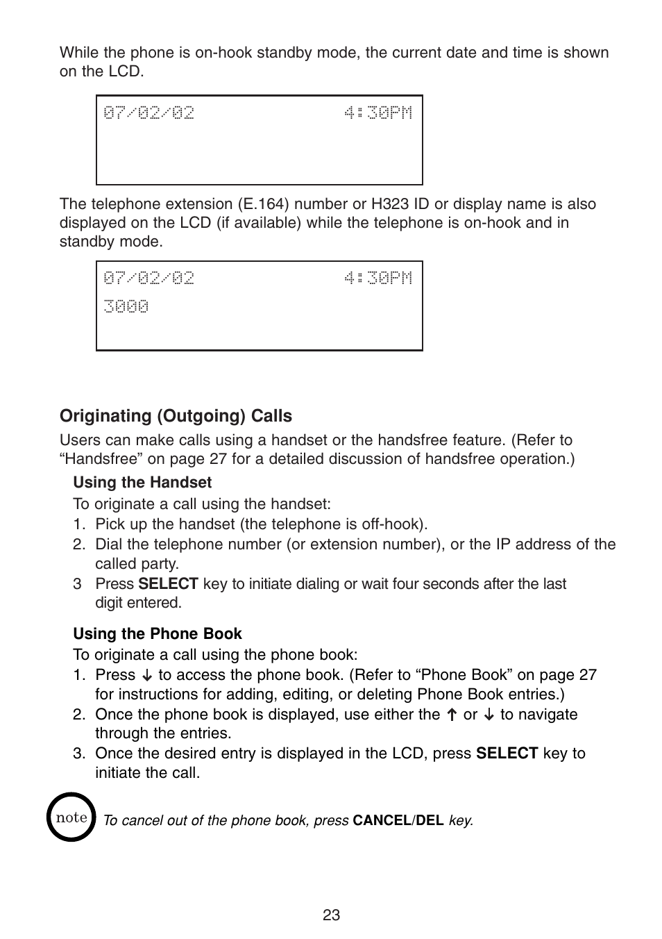 Originating (outgoing) calls, Using the handset using the phone book | Uniden UIP300G User Manual | Page 25 / 77