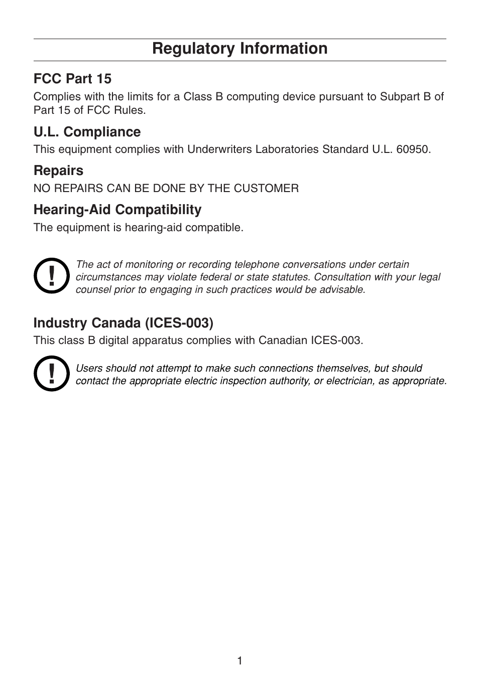 Regulatory information | Uniden UIP300G User Manual | Page 3 / 77