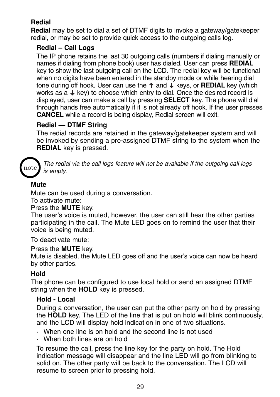 Redial mute hold | Uniden UIP300G User Manual | Page 31 / 77