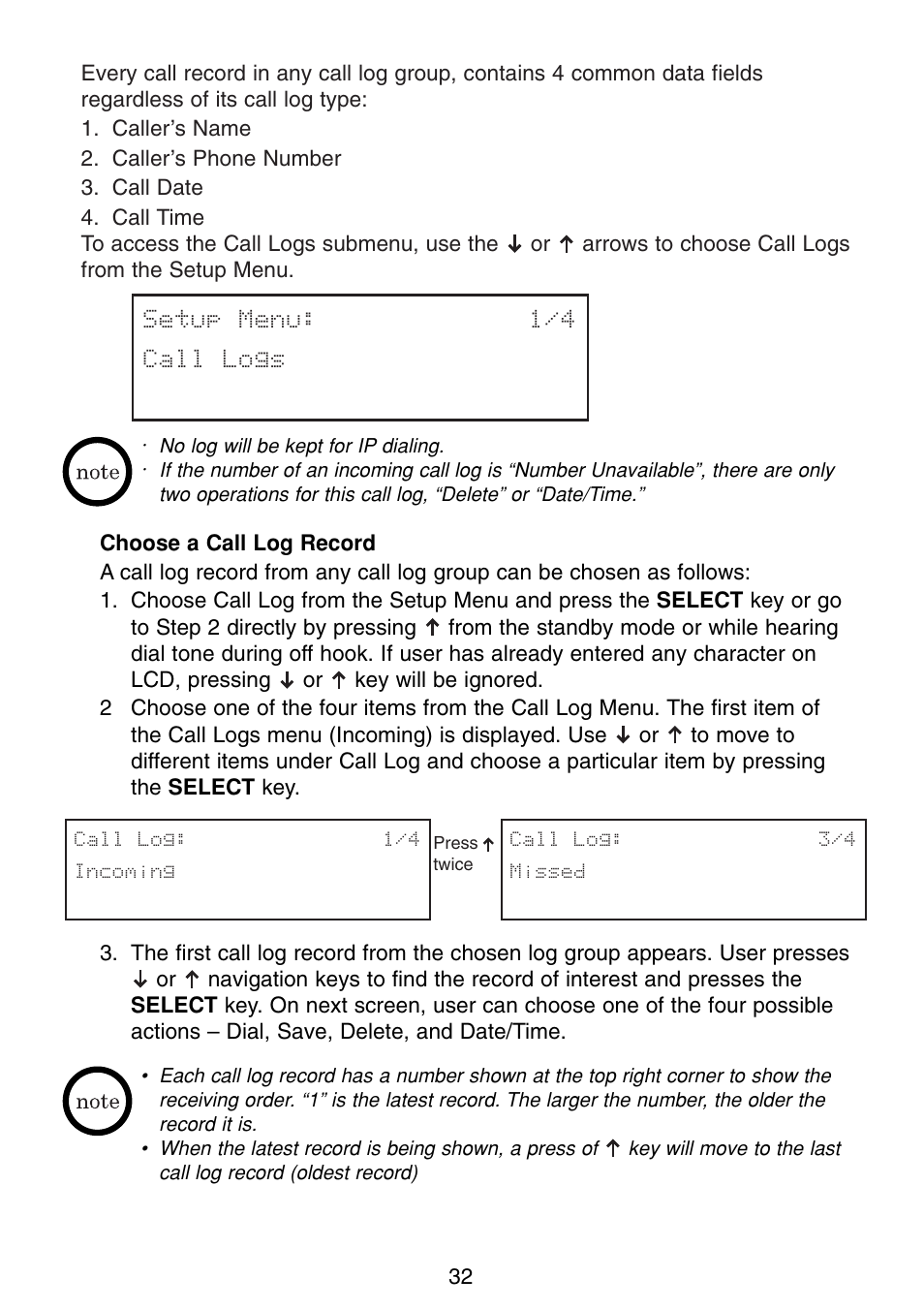 Choose a call log record | Uniden UIP300G User Manual | Page 34 / 77