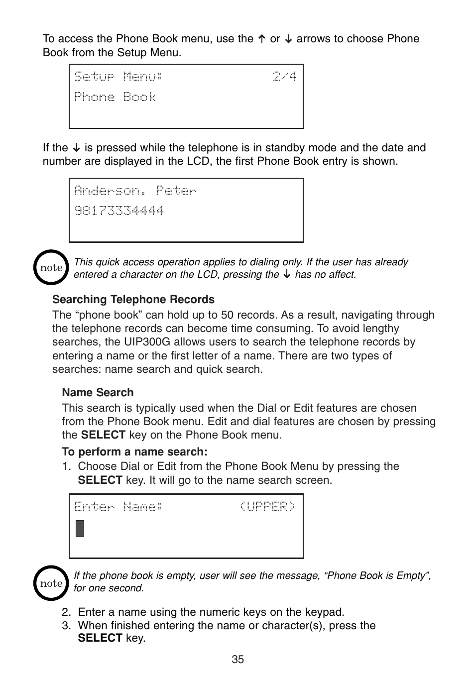 Searching telephone records, Name search | Uniden UIP300G User Manual | Page 37 / 77