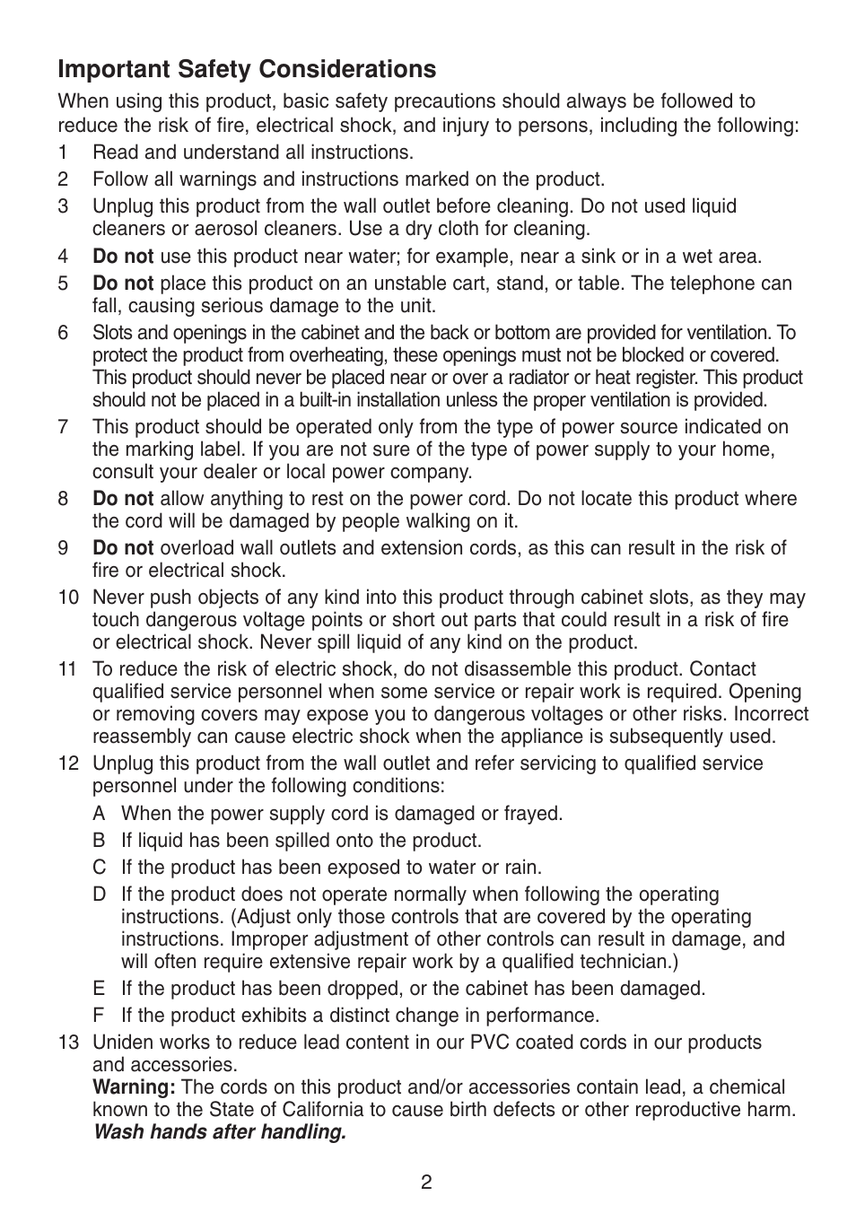 Important safety considerations | Uniden UIP300G User Manual | Page 4 / 77