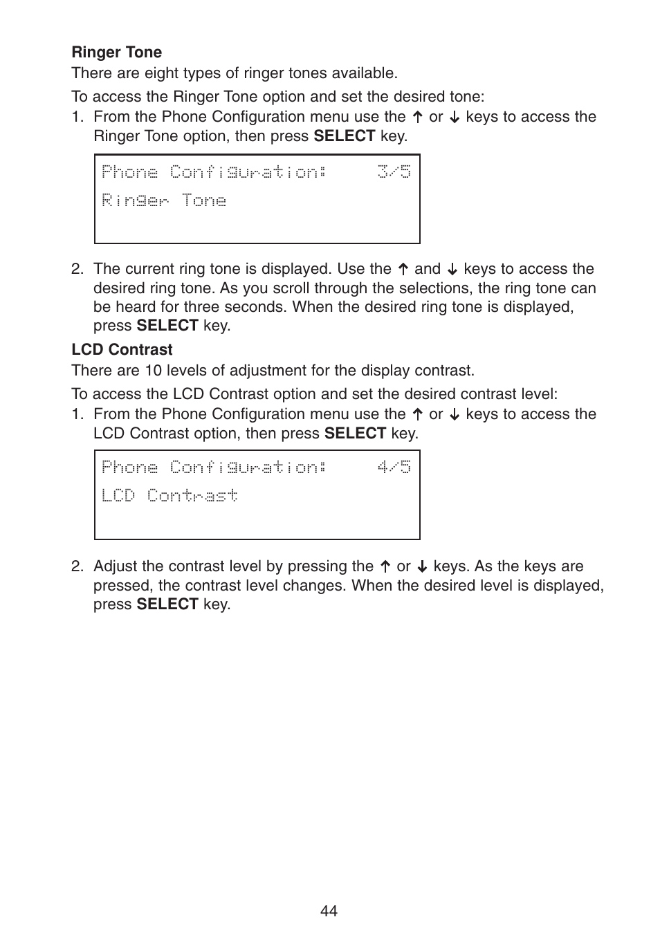 Ringer tone lcd contrast | Uniden UIP300G User Manual | Page 46 / 77
