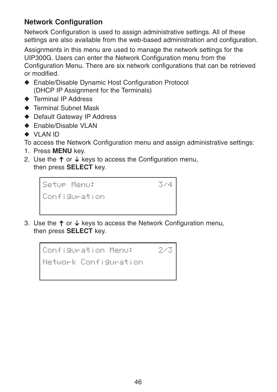 Network configuration | Uniden UIP300G User Manual | Page 48 / 77