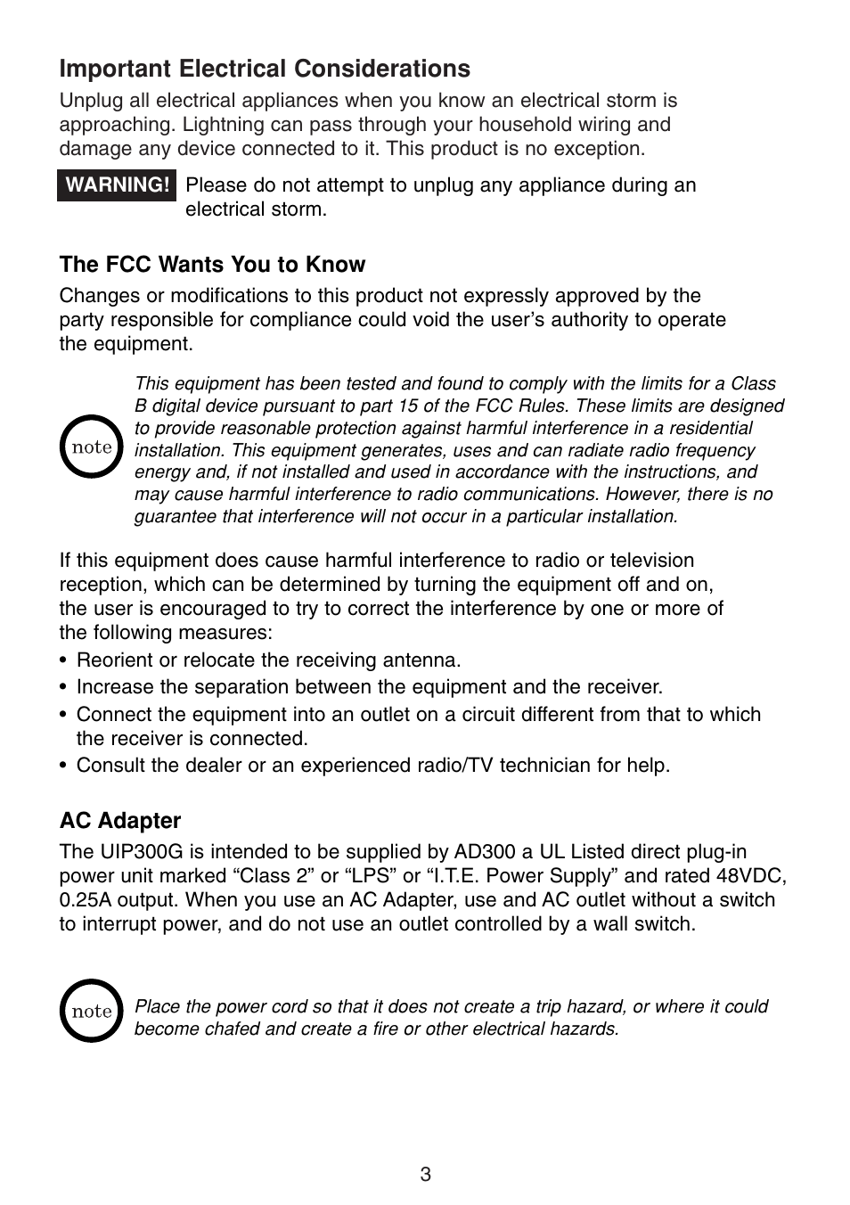 Important electrical considerations | Uniden UIP300G User Manual | Page 5 / 77