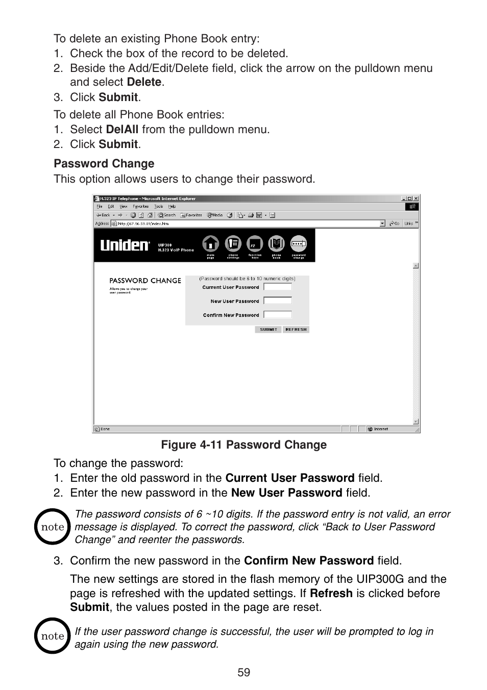 Password change | Uniden UIP300G User Manual | Page 61 / 77