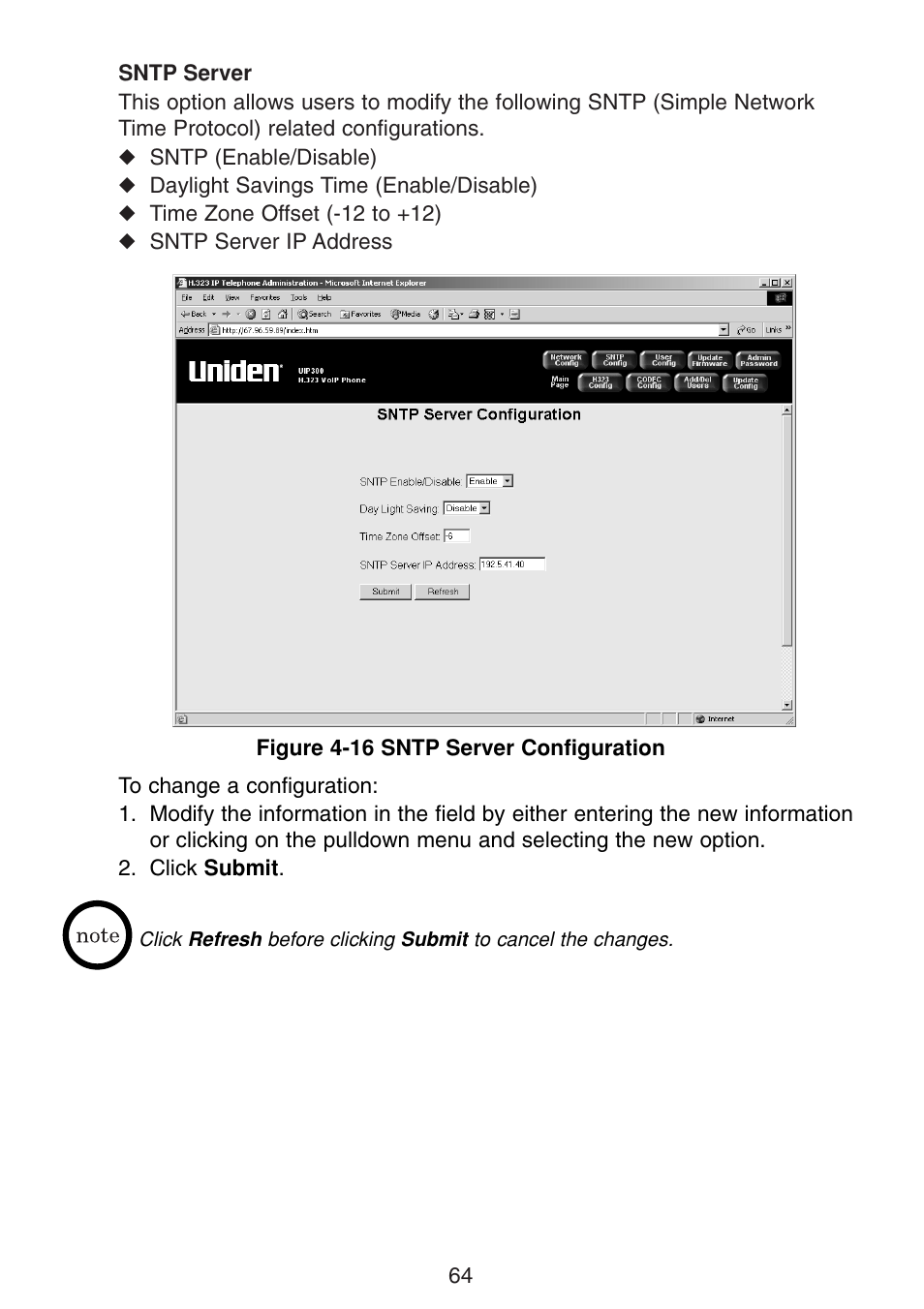 Sntp server | Uniden UIP300G User Manual | Page 66 / 77