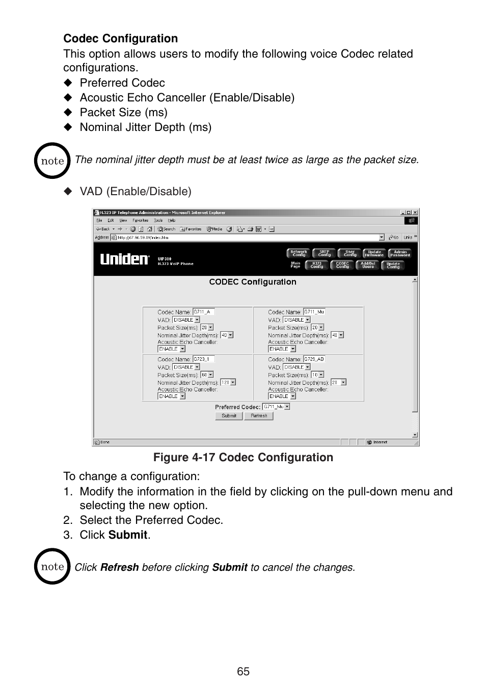 Codec configuration | Uniden UIP300G User Manual | Page 67 / 77