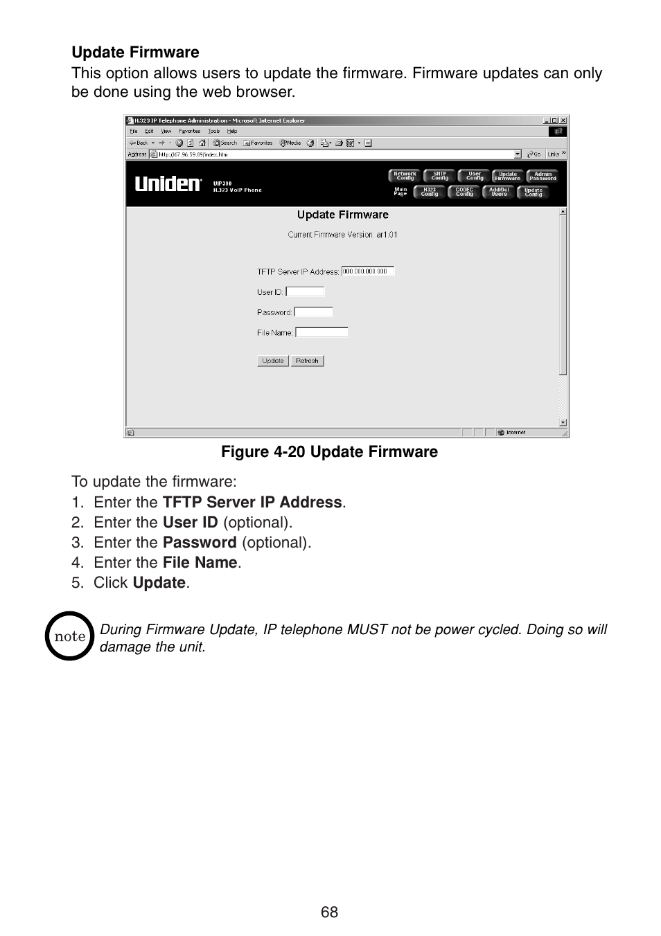 Update firmware | Uniden UIP300G User Manual | Page 70 / 77