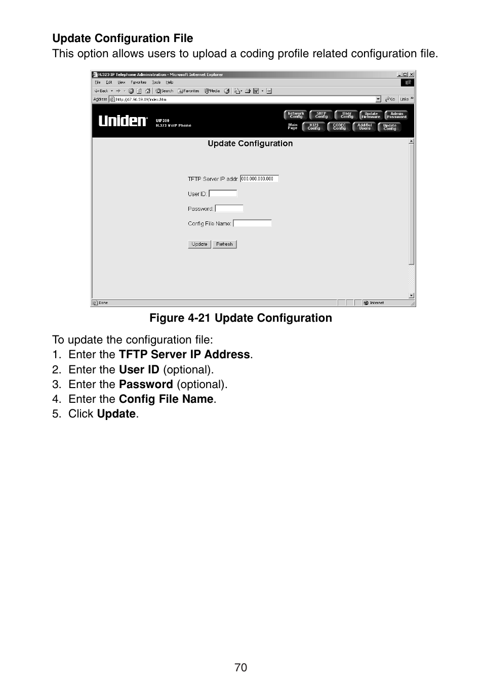 Update configuration file | Uniden UIP300G User Manual | Page 72 / 77