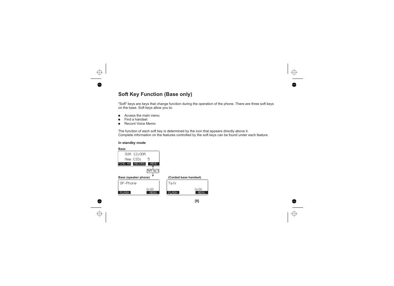 Soft key function (base only) | Uniden WDECT 2345+1 User Manual | Page 10 / 92