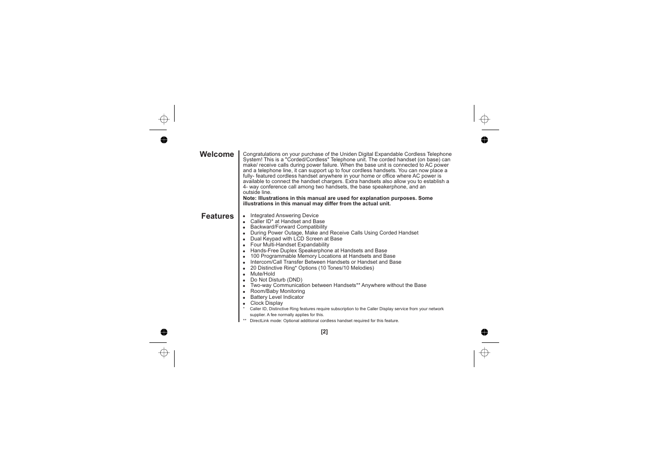 Welcome features | Uniden WDECT 2345+1 User Manual | Page 3 / 92