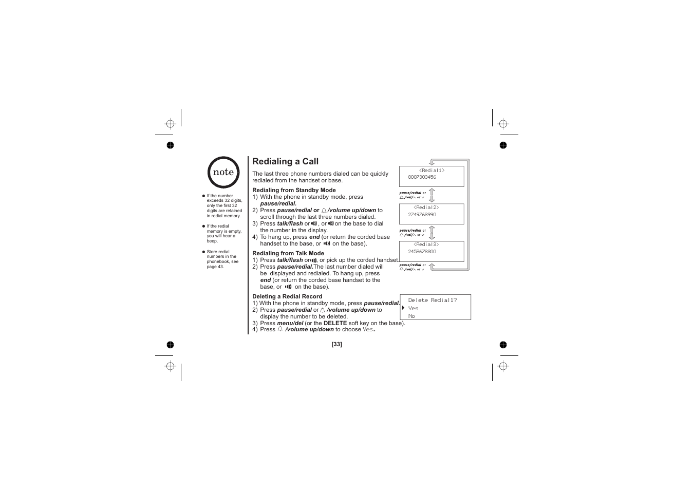 Redialing a call | Uniden WDECT 2345+1 User Manual | Page 34 / 92