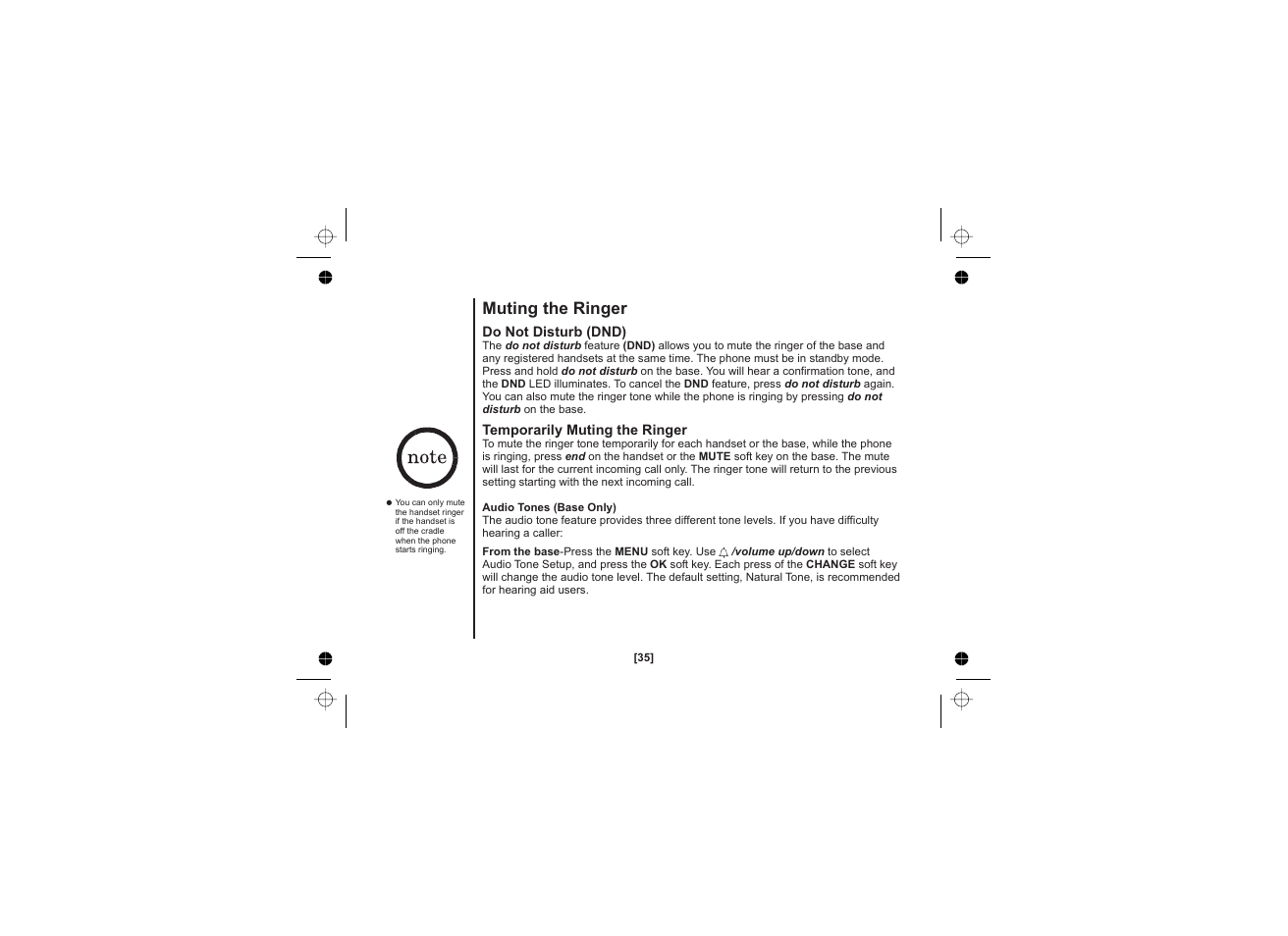 Muting the ringer | Uniden WDECT 2345+1 User Manual | Page 36 / 92