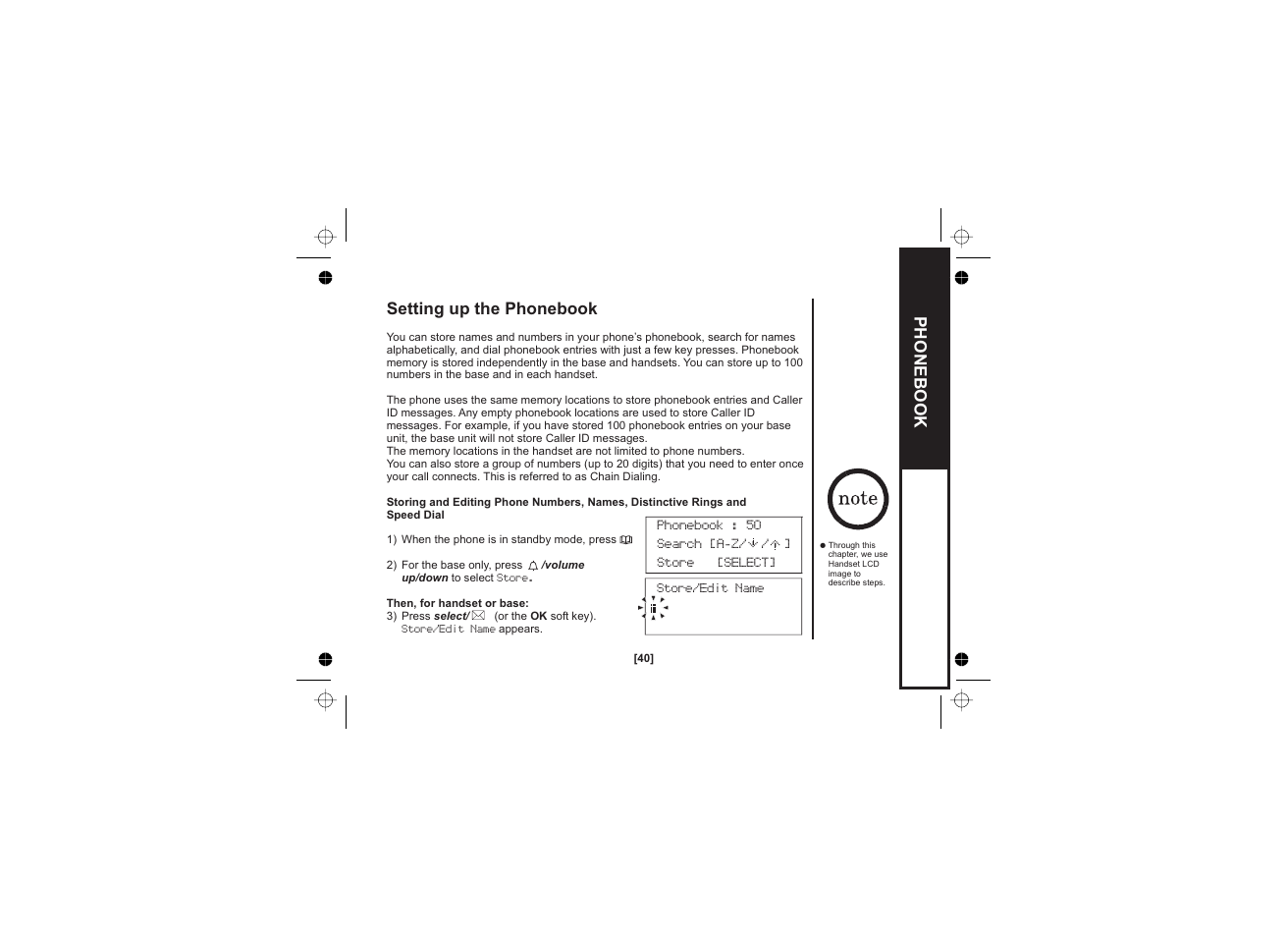 Setting up the phonebook, Phonebook | Uniden WDECT 2345+1 User Manual | Page 41 / 92