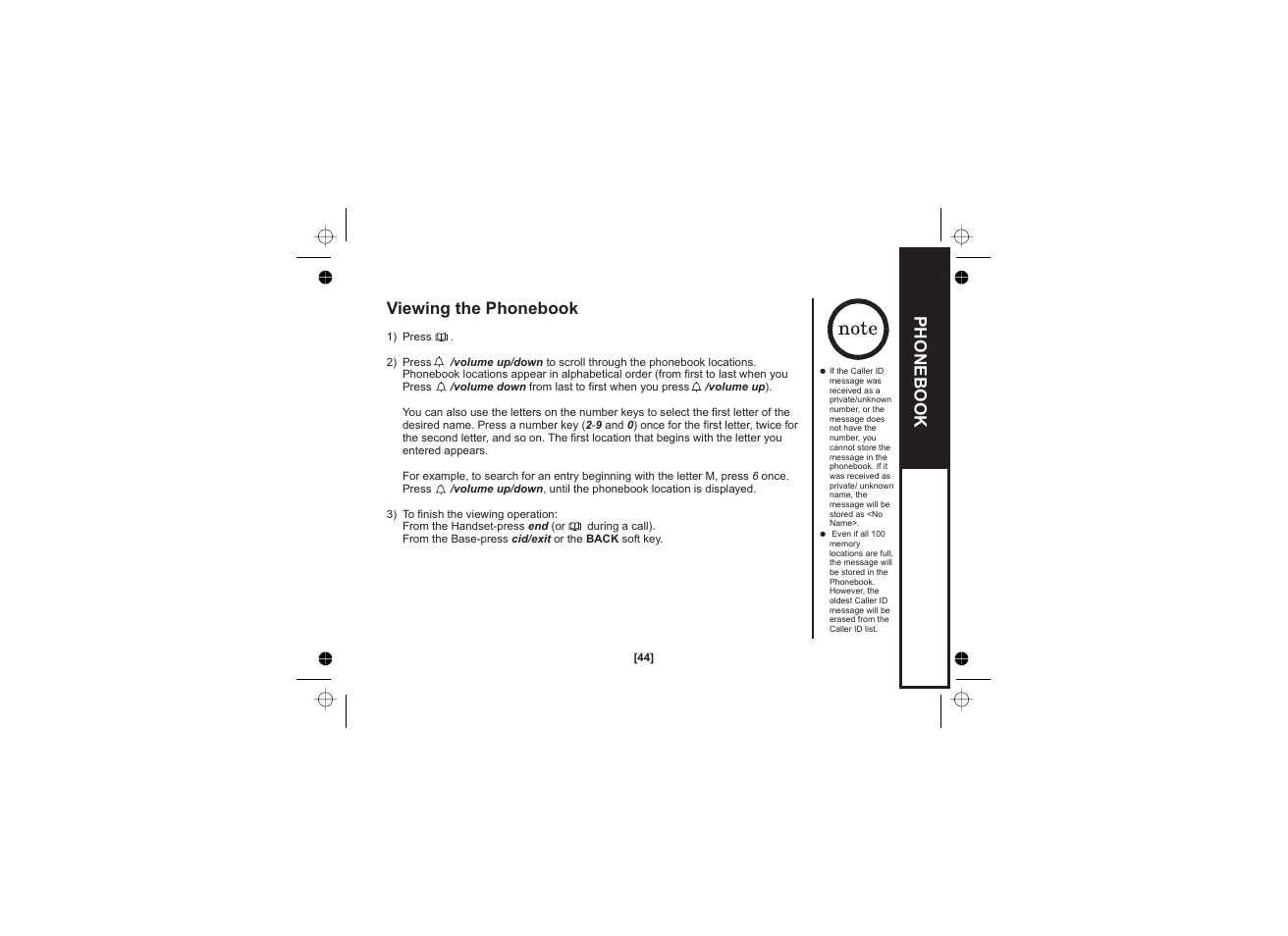 Phonebook, Viewing the phonebook | Uniden WDECT 2345+1 User Manual | Page 45 / 92