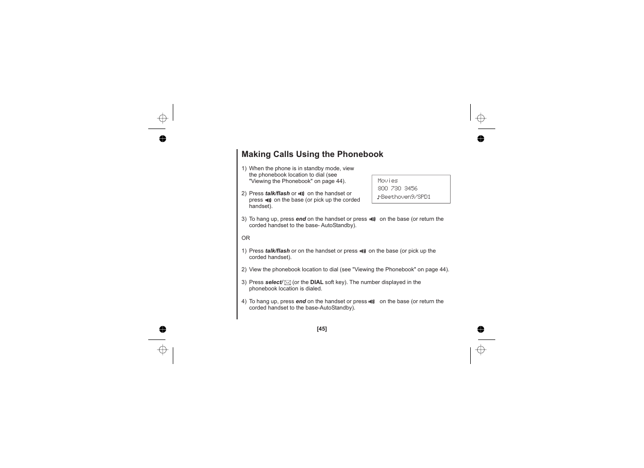 Making calls using the phonebook | Uniden WDECT 2345+1 User Manual | Page 46 / 92