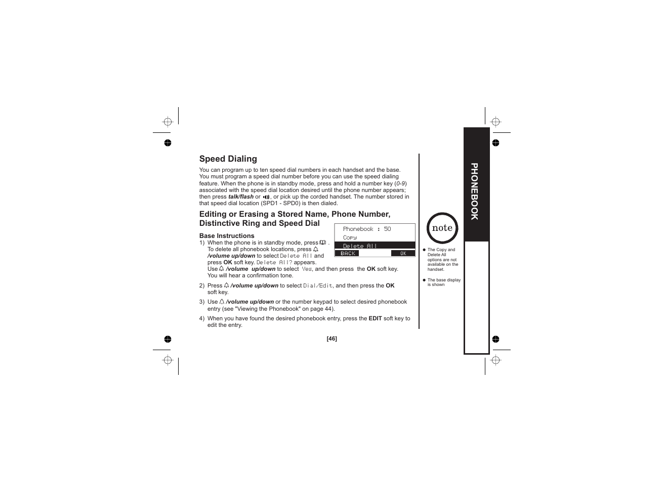 Phonebook speed dialing | Uniden WDECT 2345+1 User Manual | Page 47 / 92