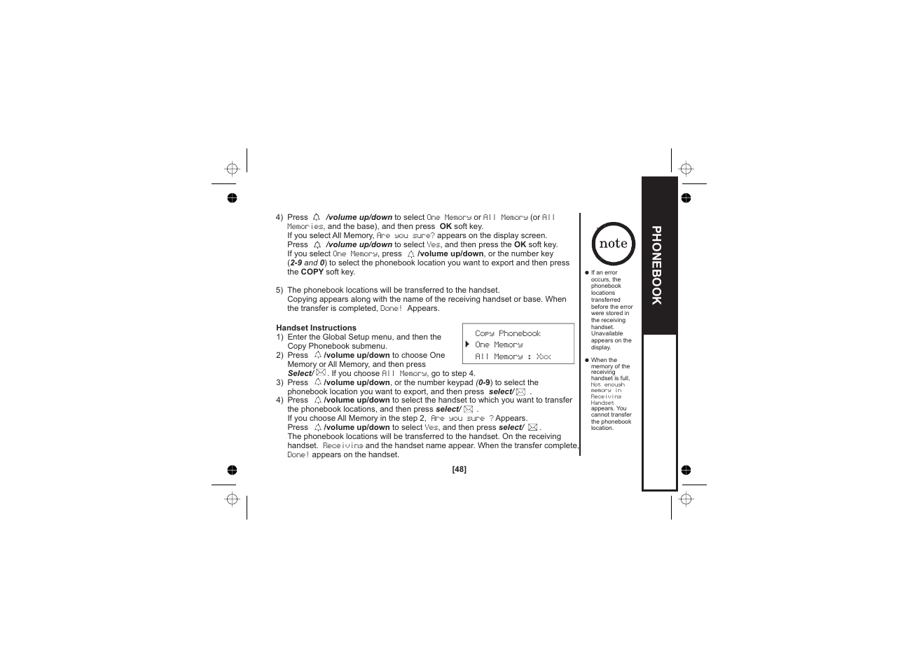 Phonebook | Uniden WDECT 2345+1 User Manual | Page 49 / 92