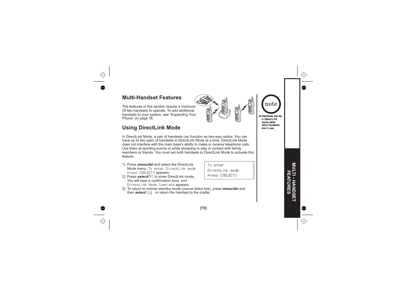 Multi-handset features using directlink mode | Uniden WDECT 2345+1 User Manual | Page 71 / 92