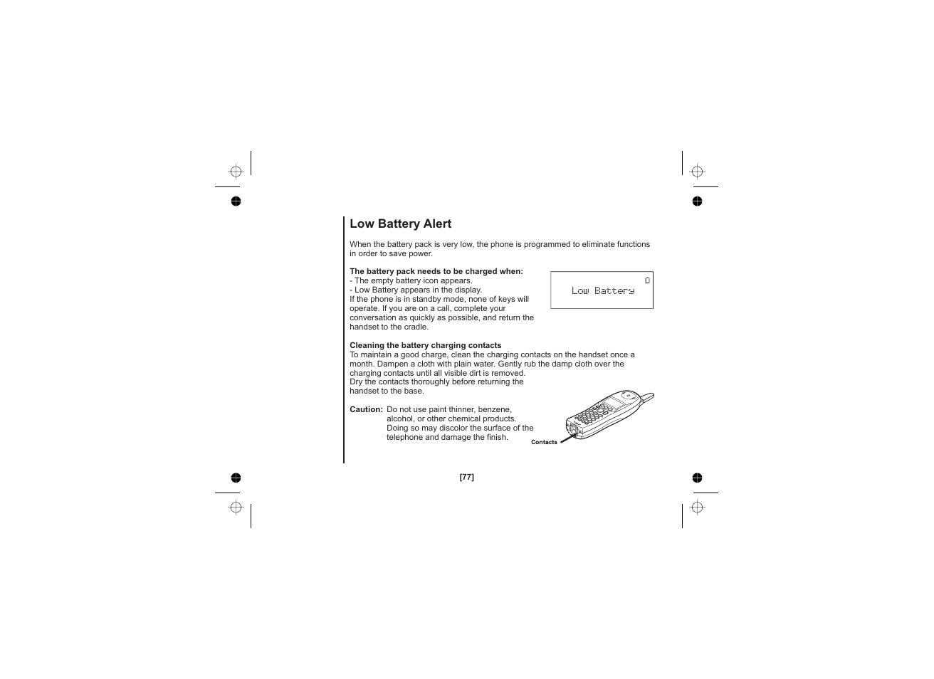 Low battery alert | Uniden WDECT 2345+1 User Manual | Page 78 / 92