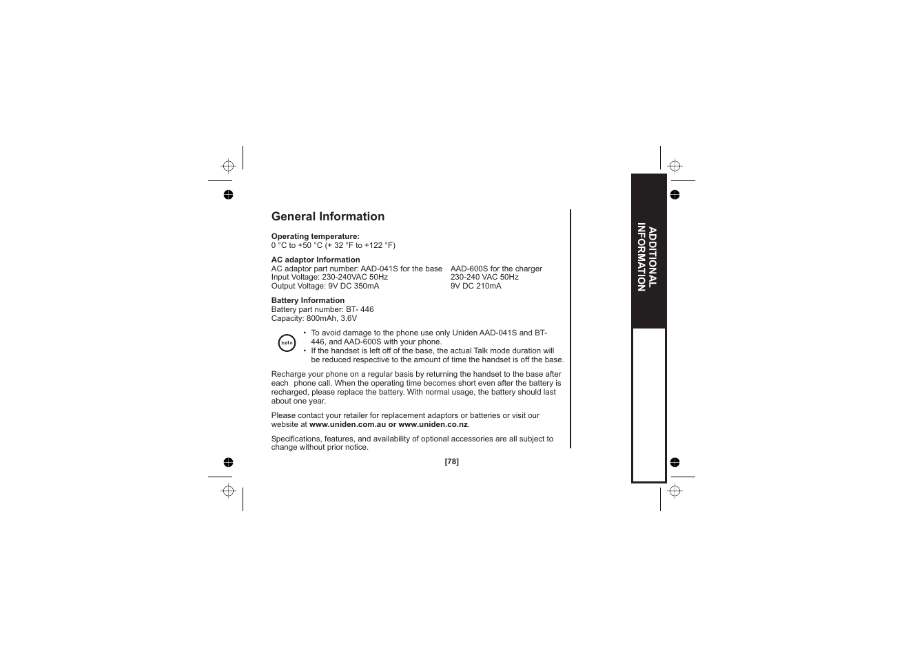 General information | Uniden WDECT 2345+1 User Manual | Page 79 / 92