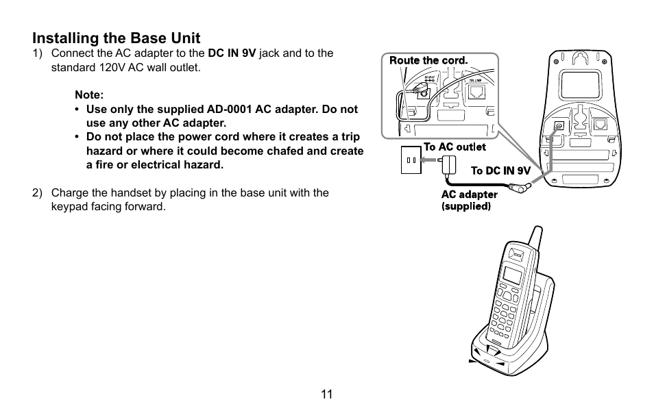 Installing the base unit | Uniden EXI5660 Series User Manual | Page 12 / 48
