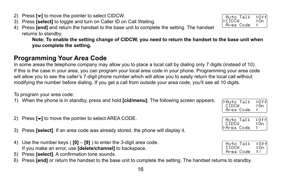 Programming your area code | Uniden EXI5660 Series User Manual | Page 17 / 48