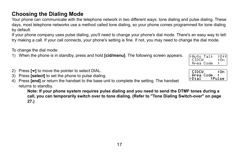 Choosing the dialing mode, P.7 | Uniden EXI5660 Series User Manual | Page 18 / 48