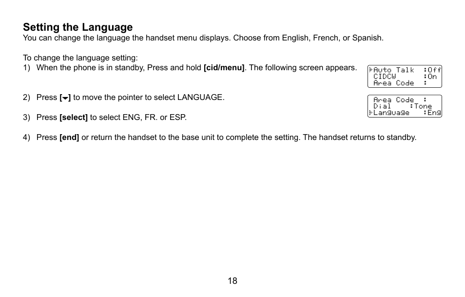 Setting the language | Uniden EXI5660 Series User Manual | Page 19 / 48