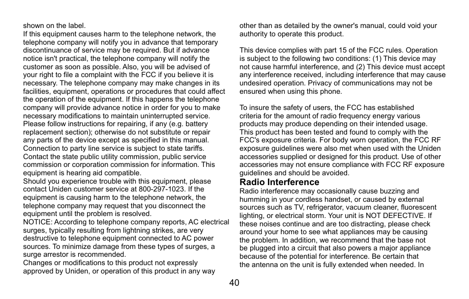 Radio interference | Uniden EXI5660 Series User Manual | Page 41 / 48