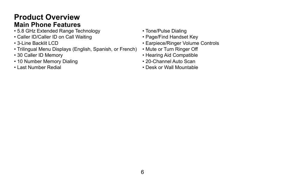 Product overview, Main phone features | Uniden EXI5660 Series User Manual | Page 7 / 48