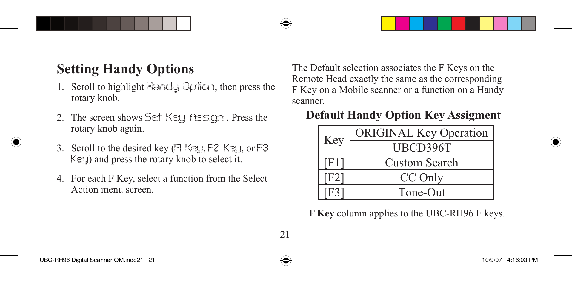 Setting handy options | Uniden UBC-RH96 User Manual | Page 21 / 28